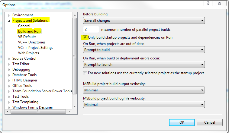 Screenshot Visual Studio 2010 Options