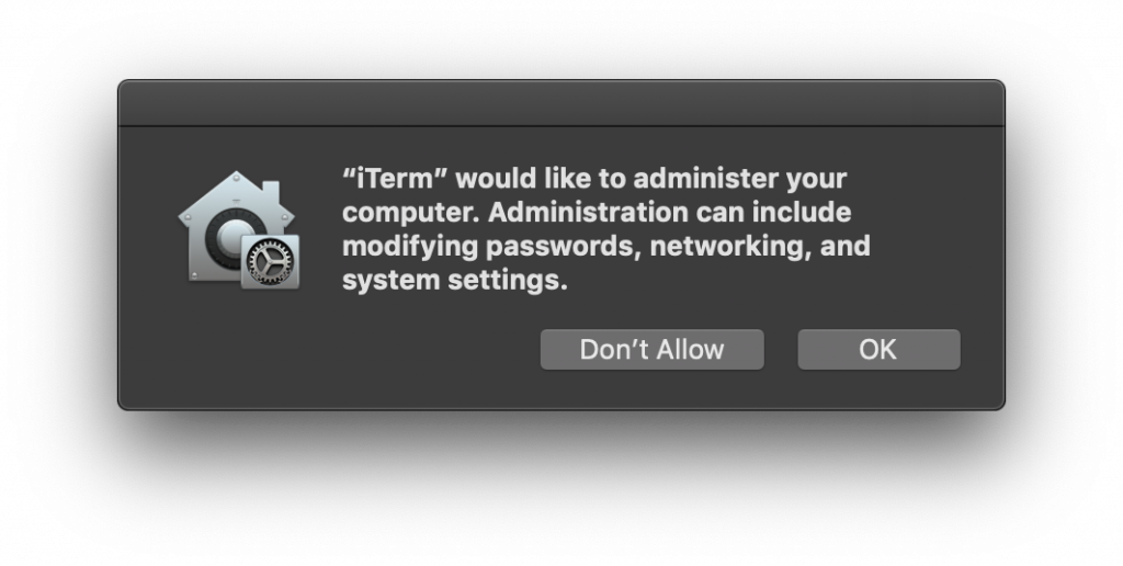 Screenshot of terminal macOS dialog